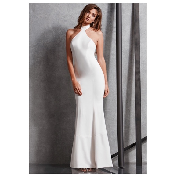 DRESS THE POPULATION CREPE HALTER MAXI GOWN - Picture 5 of 6